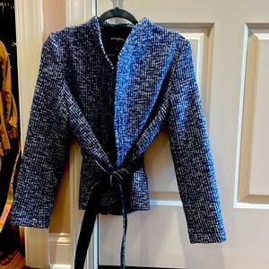 Cropped jacket with black pleather tie